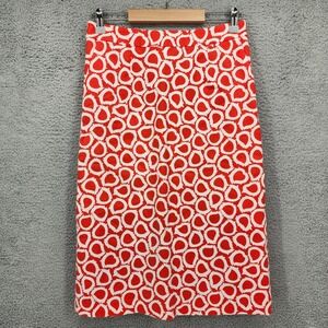 Boden Red White Abstract Print Pencil Skirt UK 10R US‎ 6R Midi Length